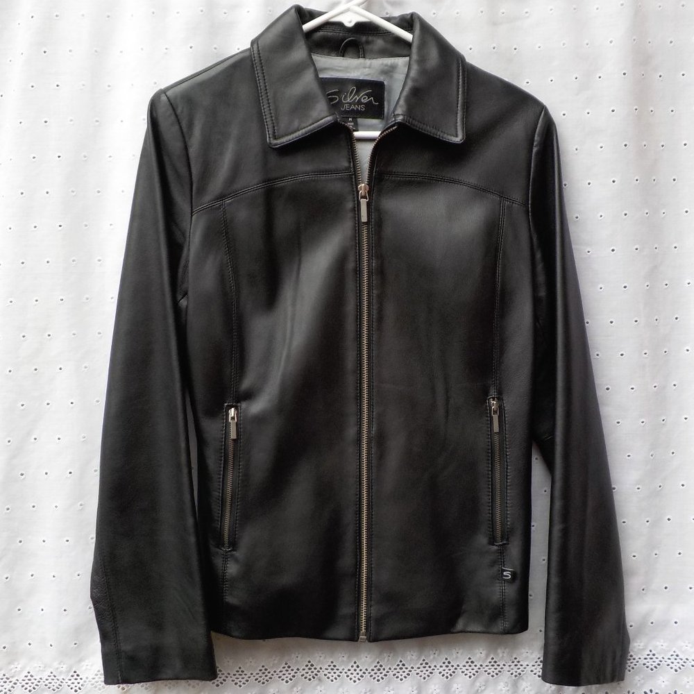 Like New Silver Jeans Brand Leather Jacket SZ M